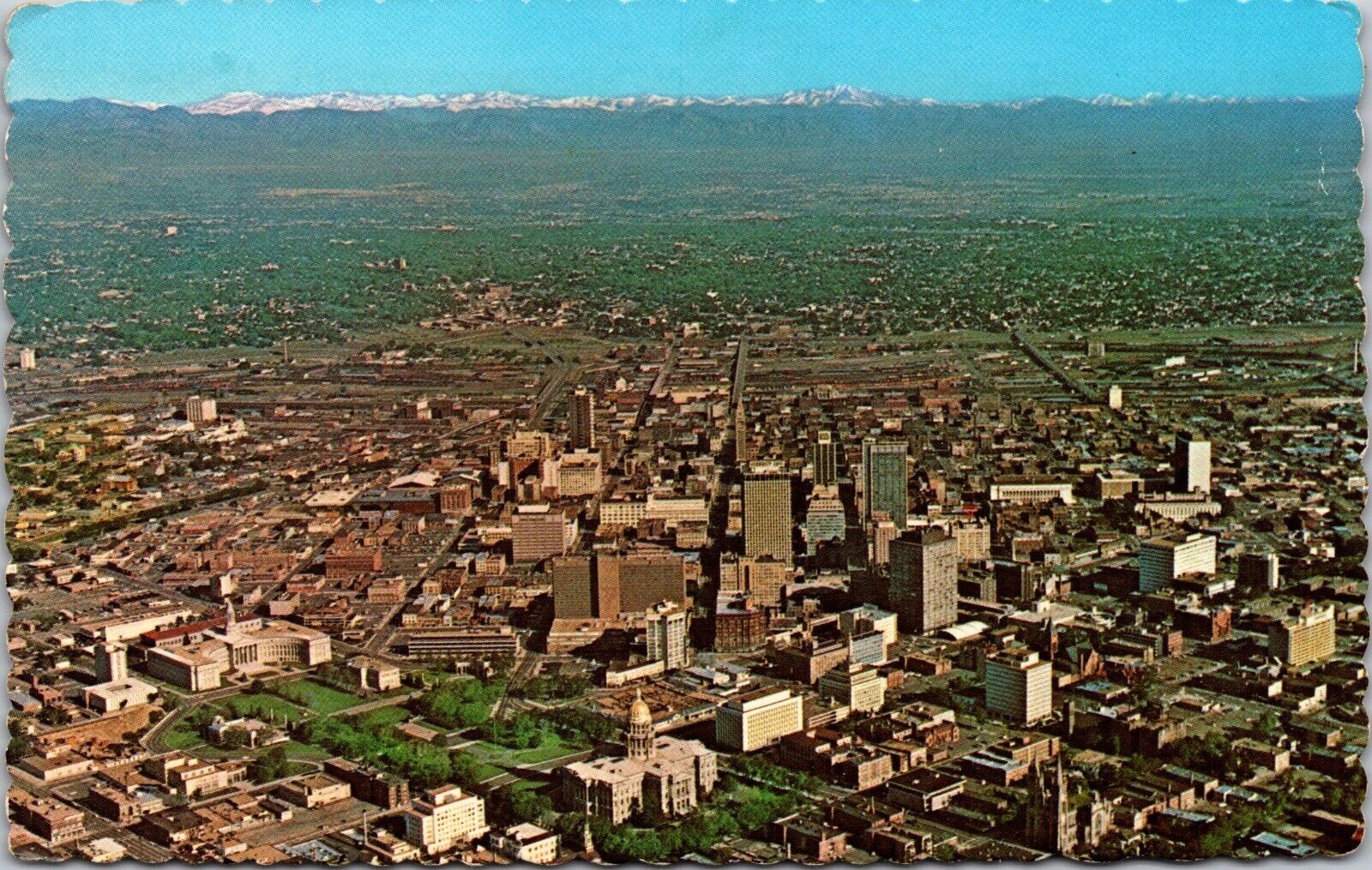 Postcard Air view Downtown Denver Metropolis of the Rockies Colorado [bz]