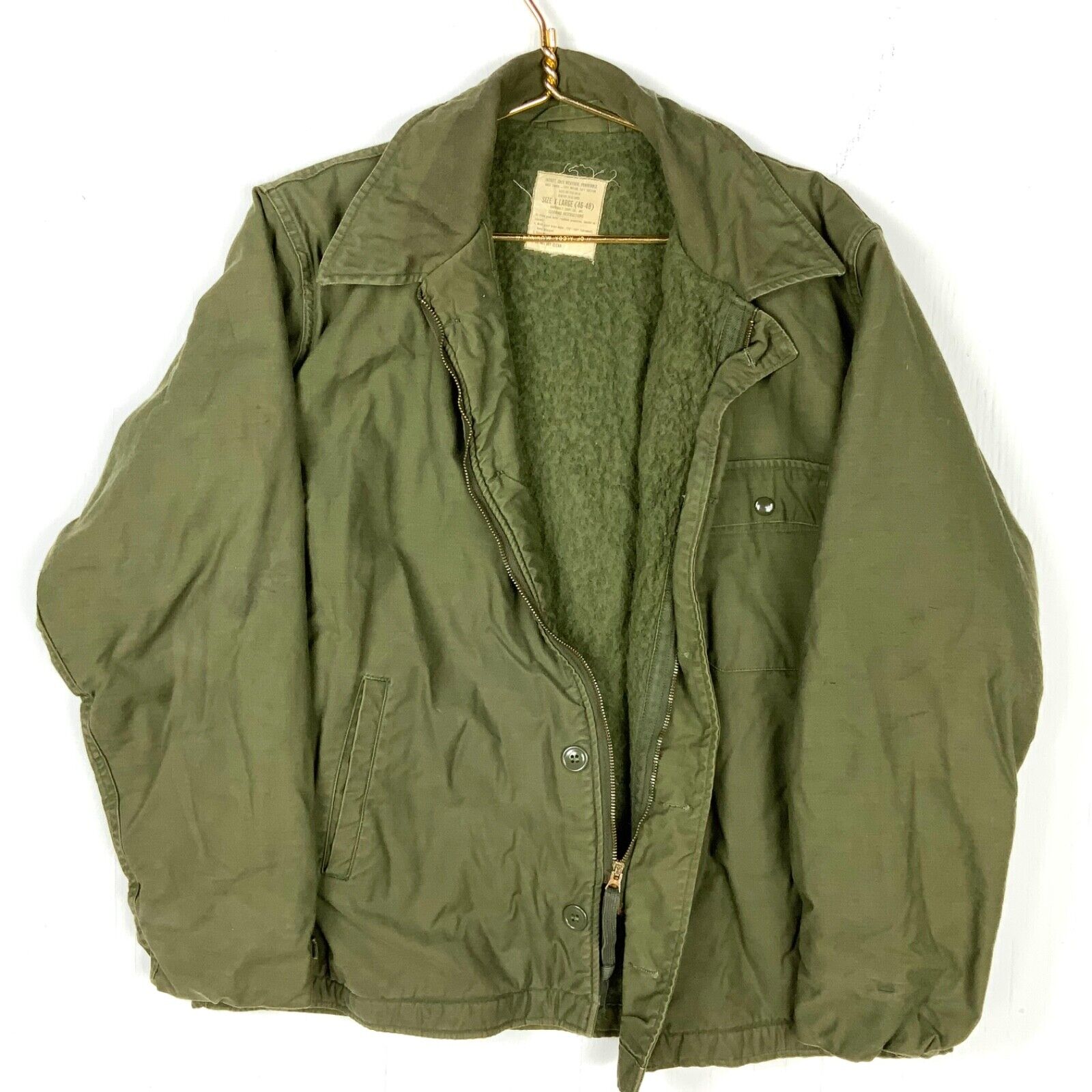 Vintage Us Military Cold Weather A-2 Jacket Size XL Green Vietnam Era 1975