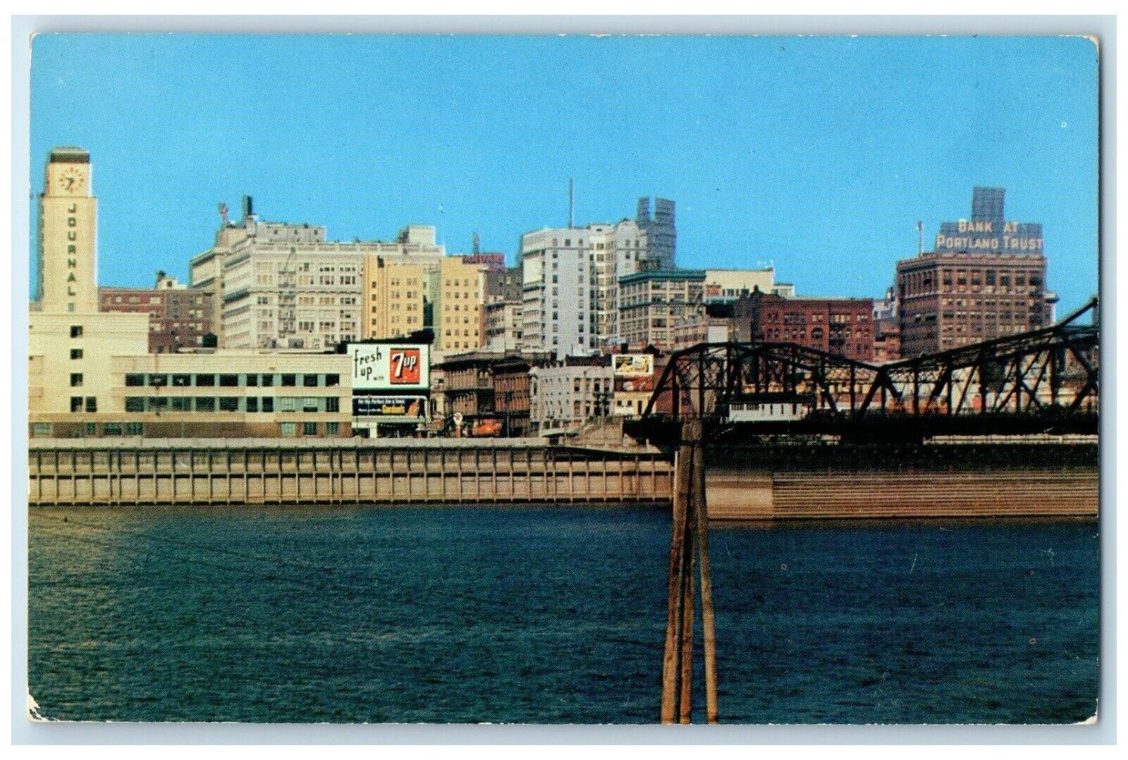 c1960 City Roses Skyline Hawthorne Bridge Willamette Portland Oregon OR Postcard