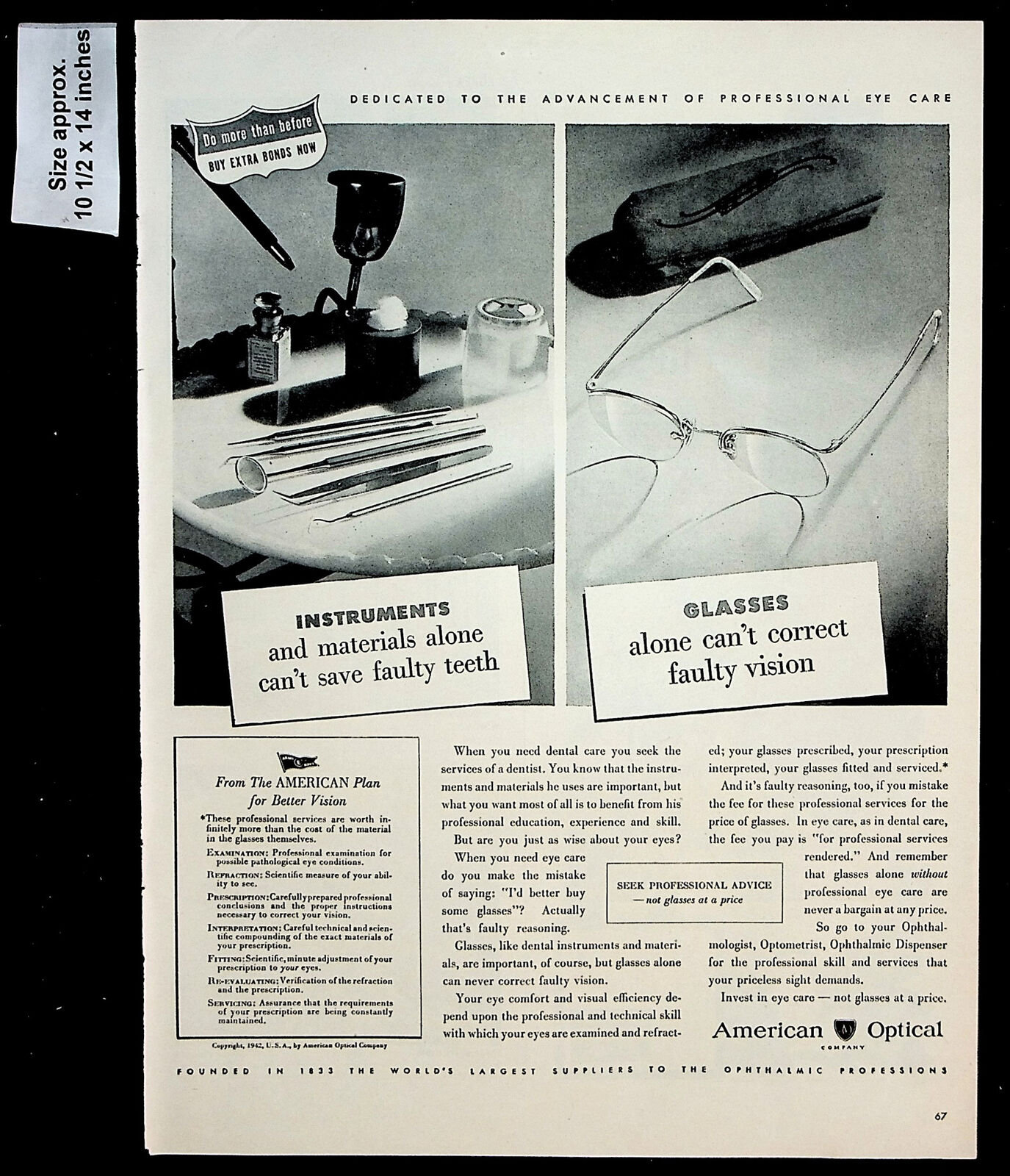 1944 American Optical Co. Eye Glasses Sight Optometry Vintage Print Ad 35448