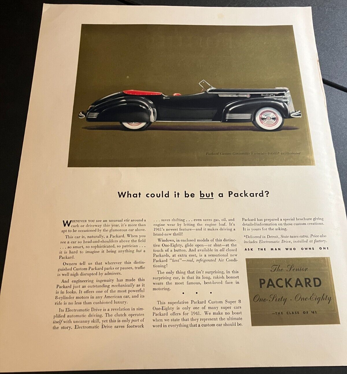 1941 Packard Custom Convertible Victoria - Vintage Original Print Ad Wall Art