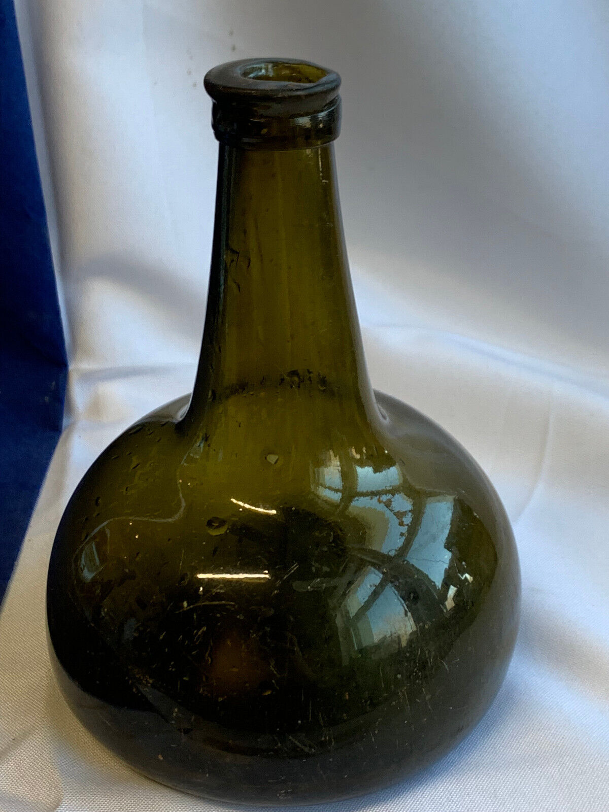 Antique 18th Century Dutch Onion Bottle Olive Green Glass Hand Blown