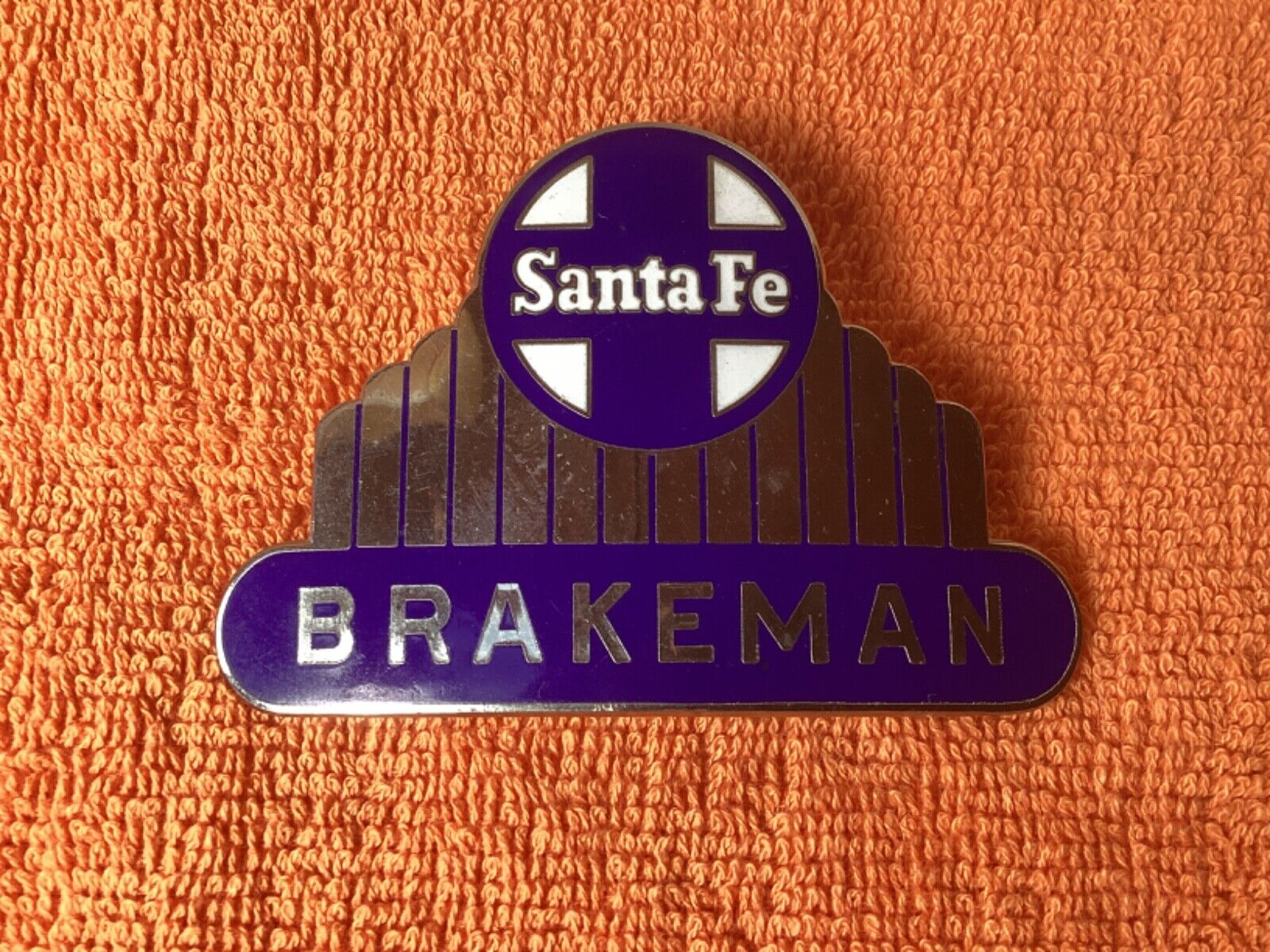 Vintage SANTA FE BRAKEMAN Railroad Hat Badge Railway Uniform Tag Train Old