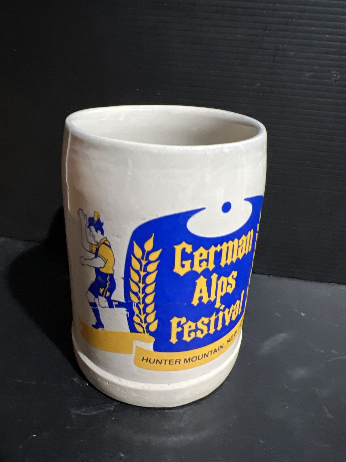 West German Beer Stein Mug German Alps Festival Hunter MT. NY Tankard  1L Liter