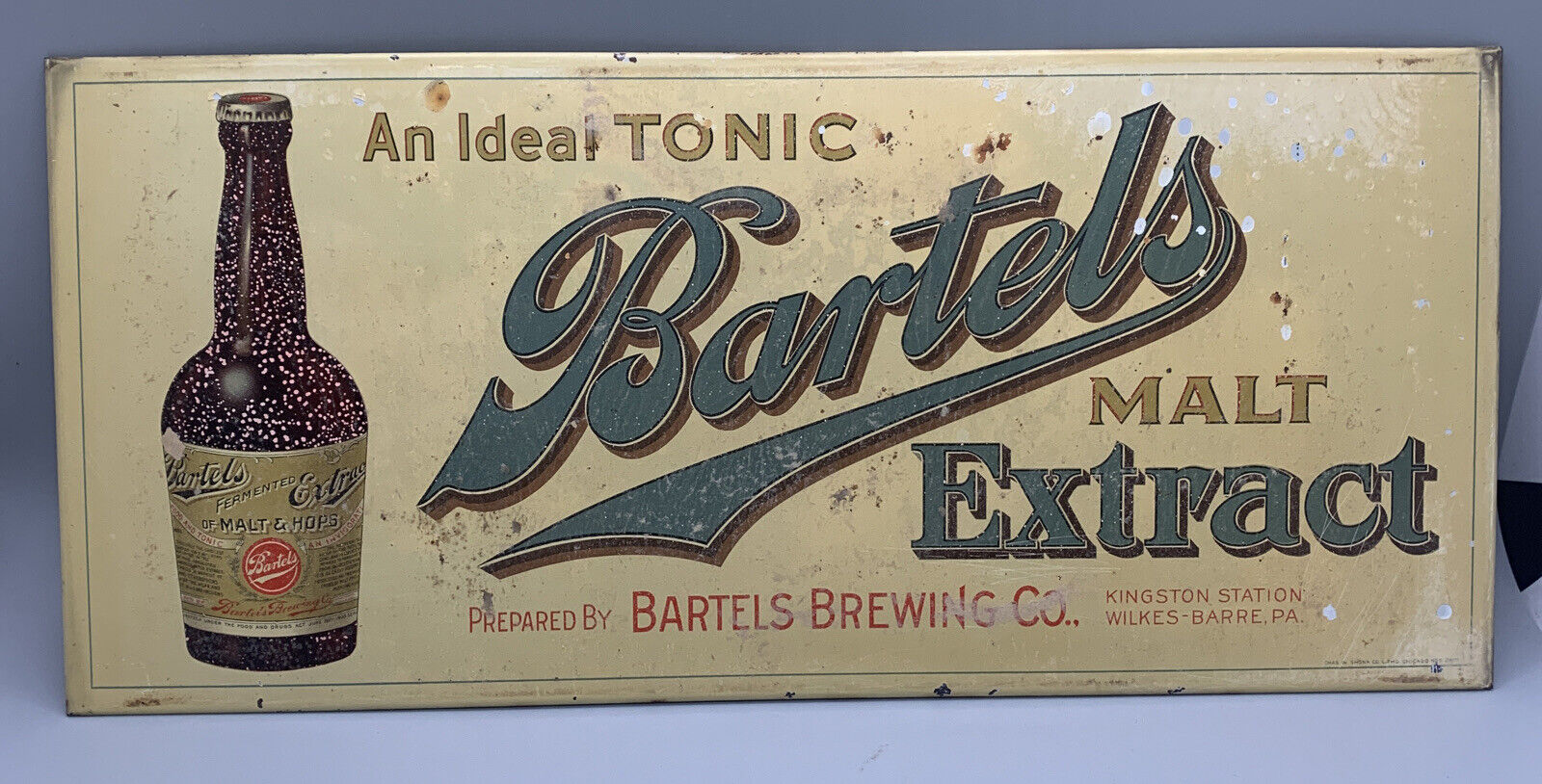 Vintage Bartels Malt Extract Sign Tin Over Cardboard