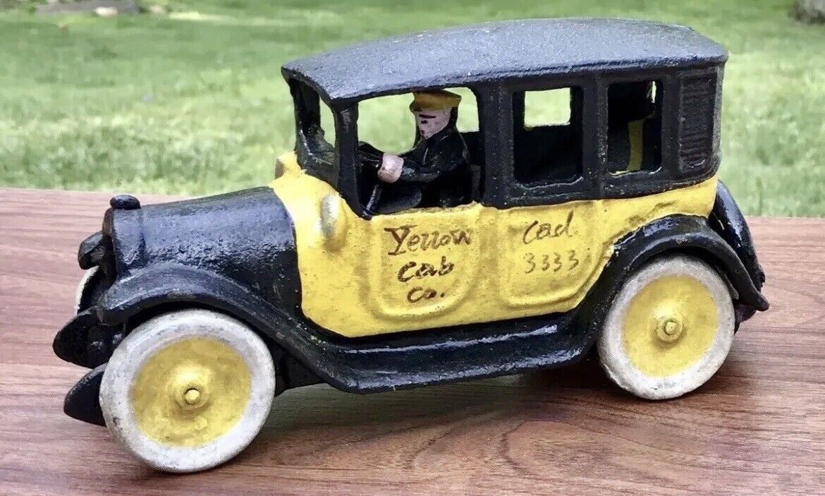 Yellow Cab Company Cast Iron Vintage Taxi Cab, Cab 3333, with Driver