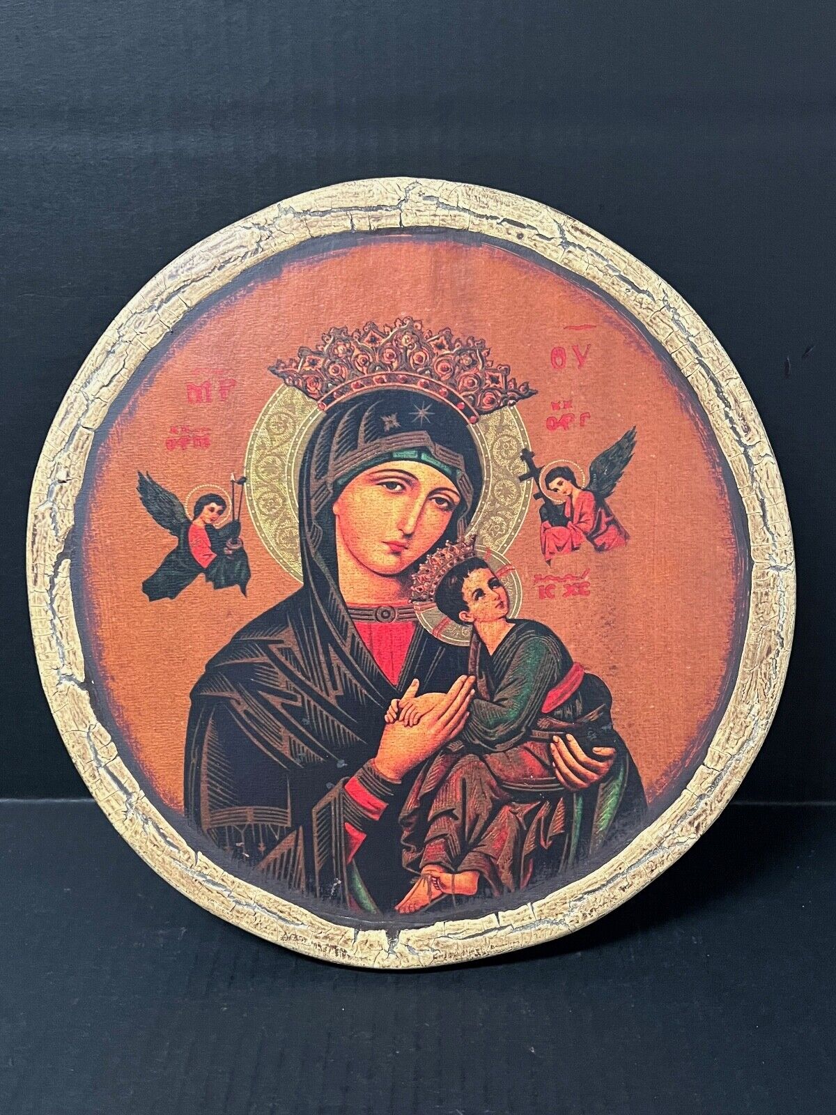 CARVED WOOD ICON OF LADY OF PERPETUAL HELP