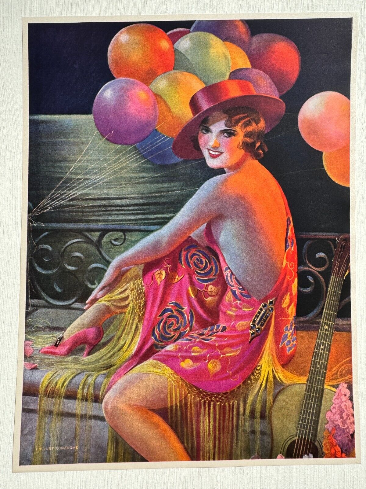 Vintage 1920-30's Pinup Girl Picture by Gene Pressler- Im So Lonesome- Flapper