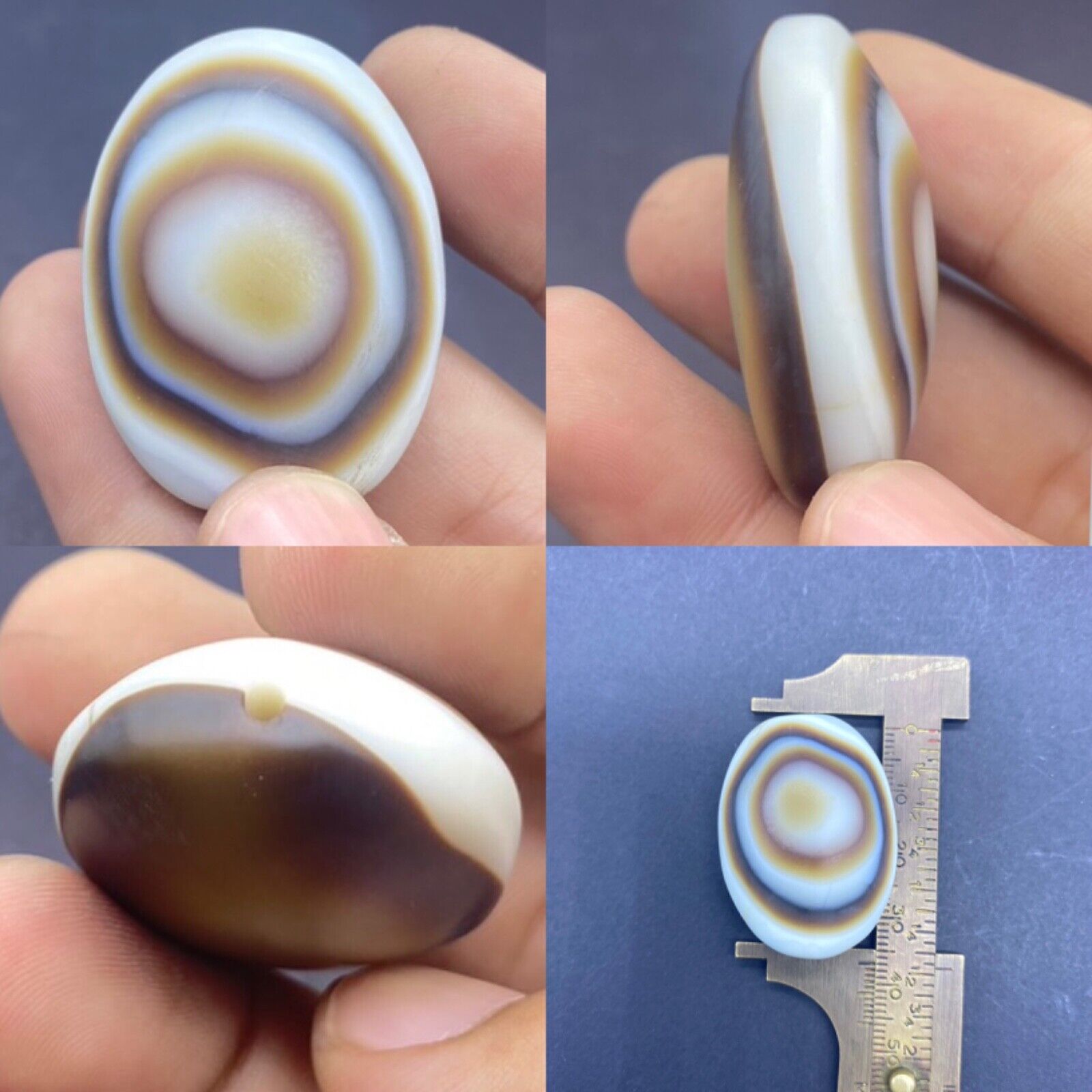 Beautiful Old Tibetan Himalayan Multiple Goat Eye Banded Agate Protection Amulet
