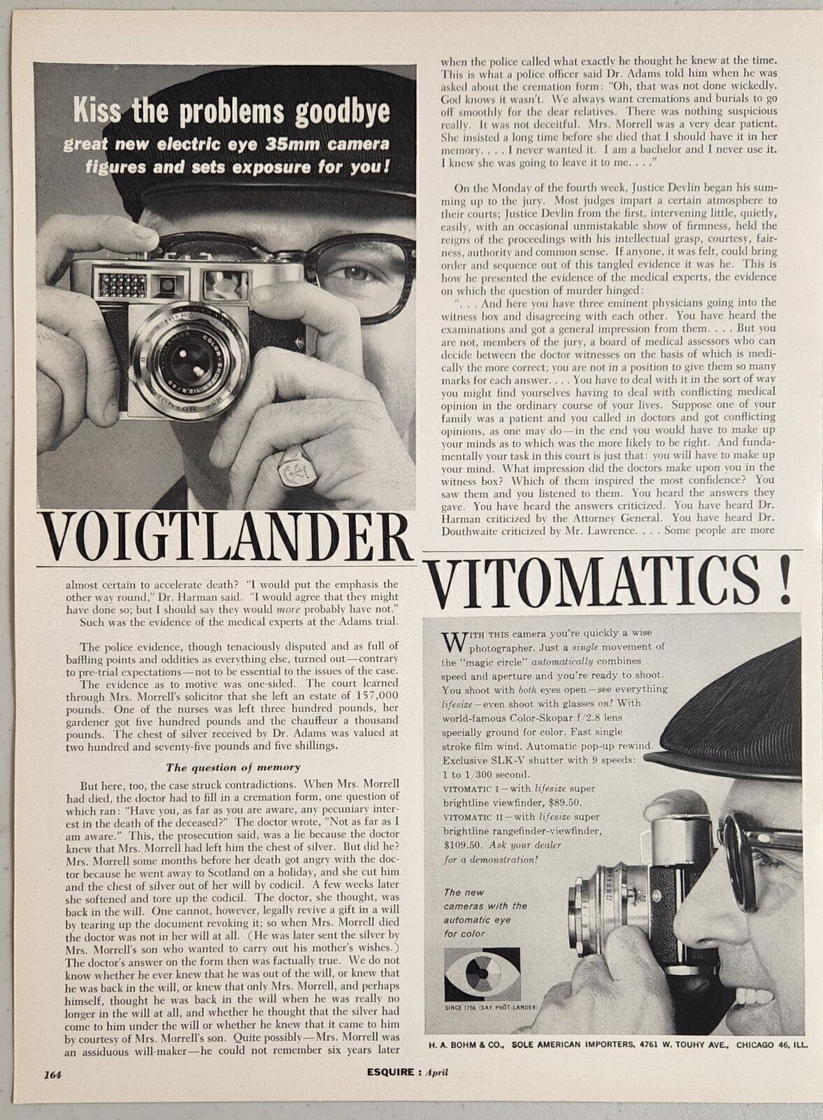 1959 Print Ad Voightlander Vitomatic Electric Eye 35mm Cameras Bohm Chicago,IL