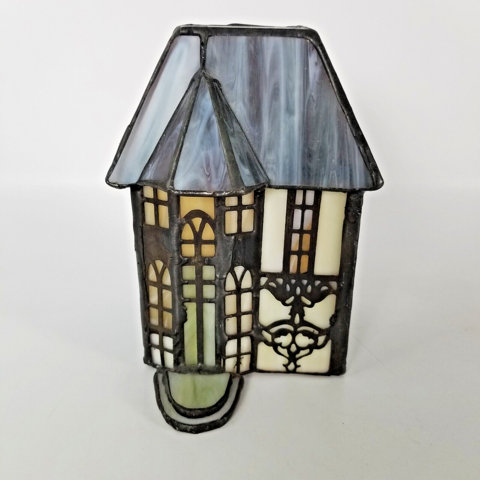 RARE Vintage Stained Glass Christmas Village House Light Cover