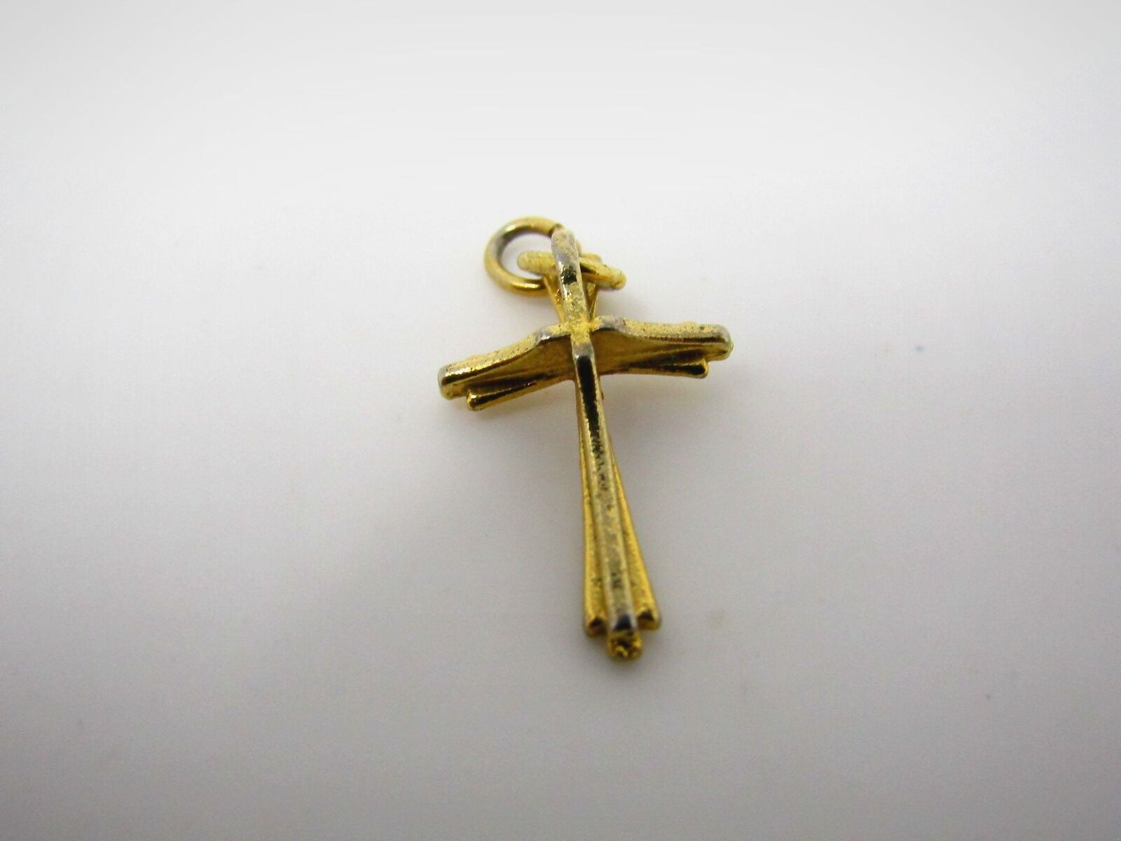 Small Vintage Christian Cross Necklace Pendant: Gold Tone