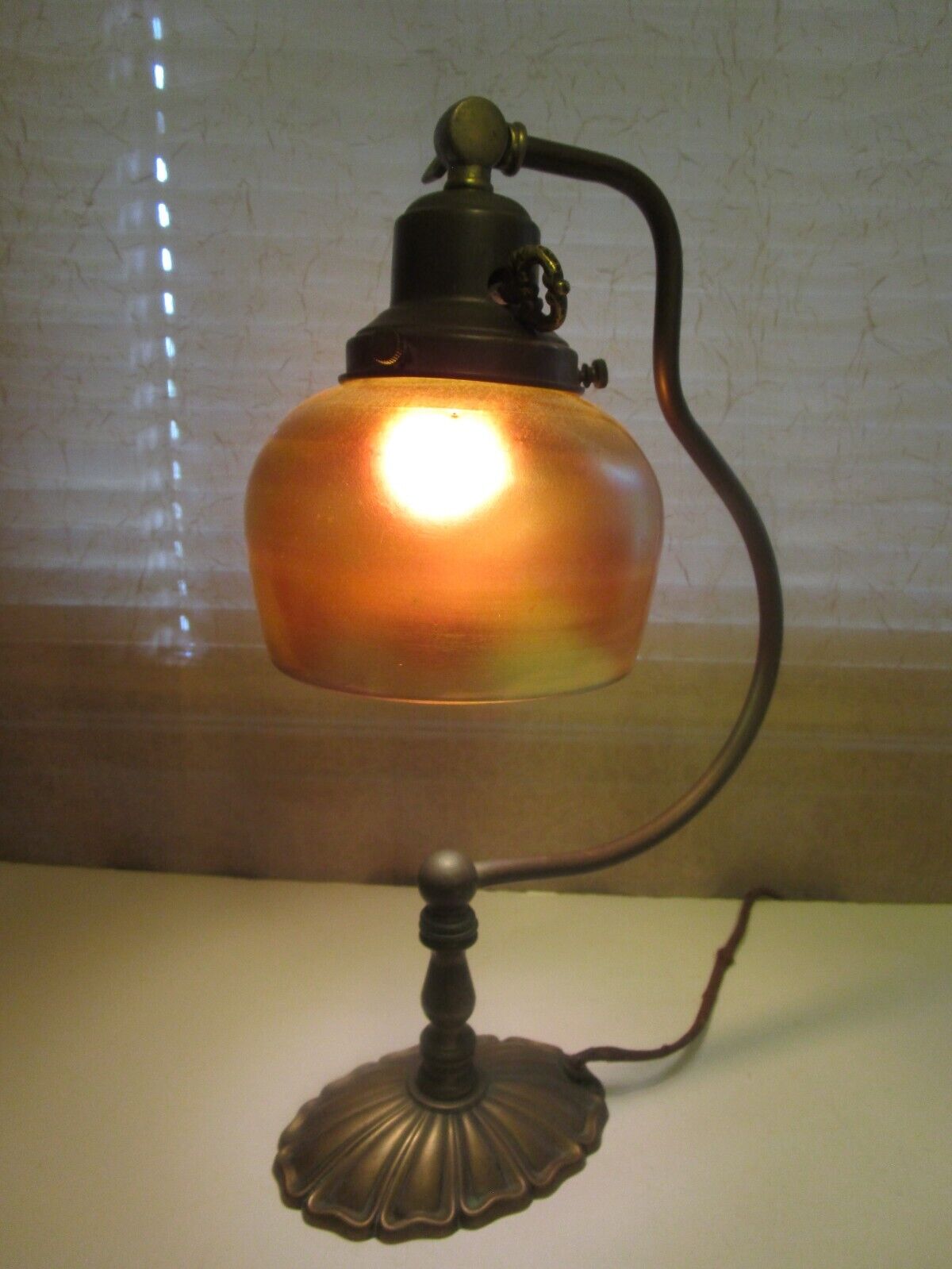 Antique Metal Lamp W/ Glass Shade marked L.C.T. Maybe Tiffany? NO RESERVE