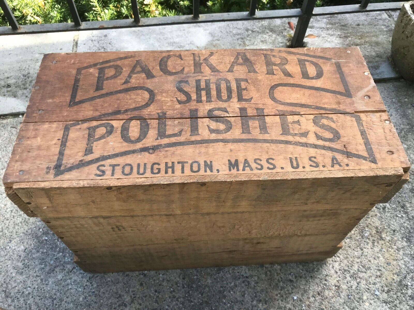 Vtg Antique Packard\'s Shoe Polishes Stoughton, Mass USA Wood Box Crate