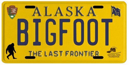Bigfoot YETI Sasquatch metal 1980's Alaska License Plate
