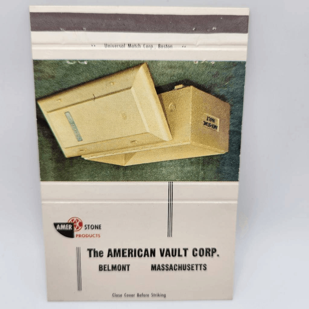 Vintage Matchcover The American Vault Corp. Belmont Massachusetts