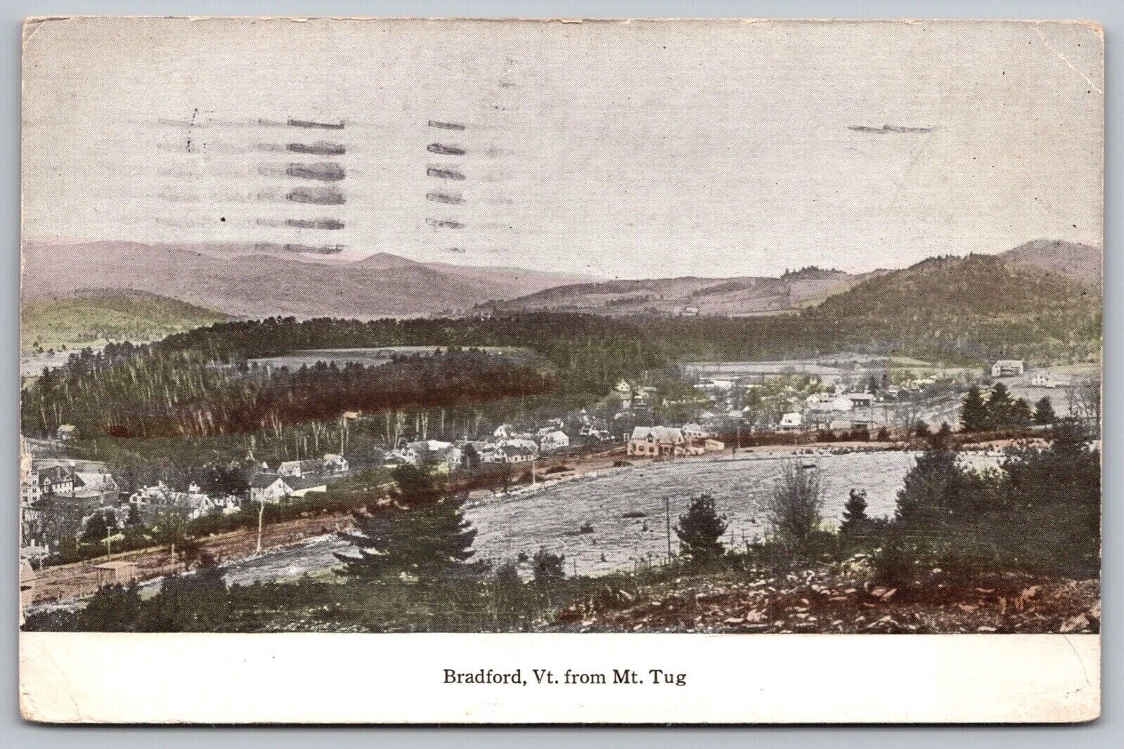 Bradford Vermont Mount Tug Birds Eye View Mountains River Riverfront PM Postcard