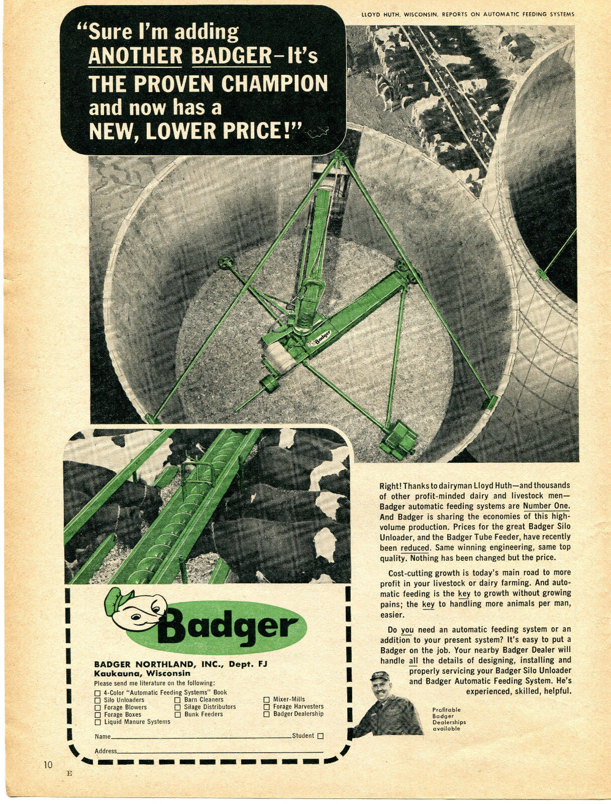 1965 Print Ad of Badger Northland Automatic Cattle Feeding System