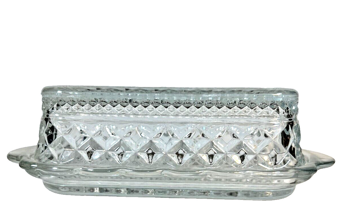 Vintage C. 1960 Pressed Glass Butter Dish by Anchor Hocking Wexford Pattern
