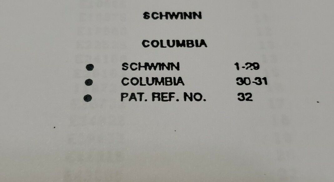 SCHWINN 1948-1979 SERIAL NUMBER BOOK. Includes Shelby, Columbia & Patent #/dates