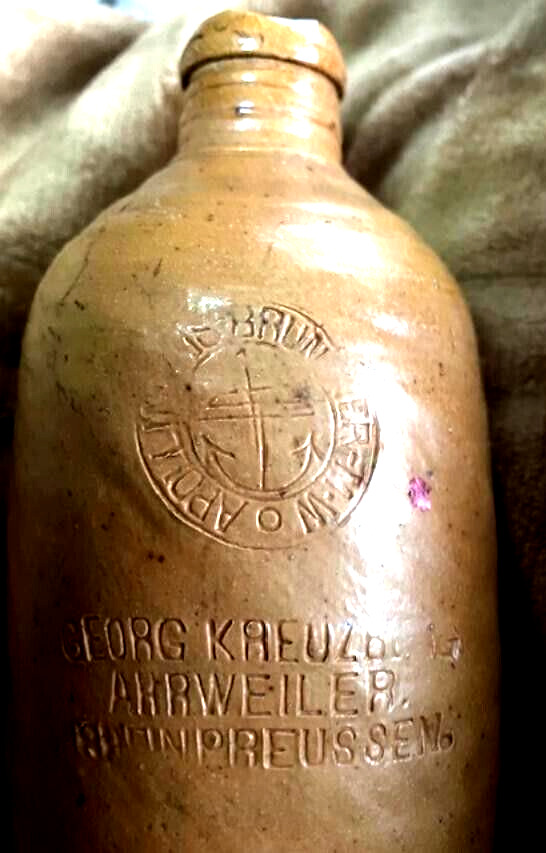 Antique 1800s German Bottle Salt Glazed Stoneware Primitive GEORG KREUZBERG