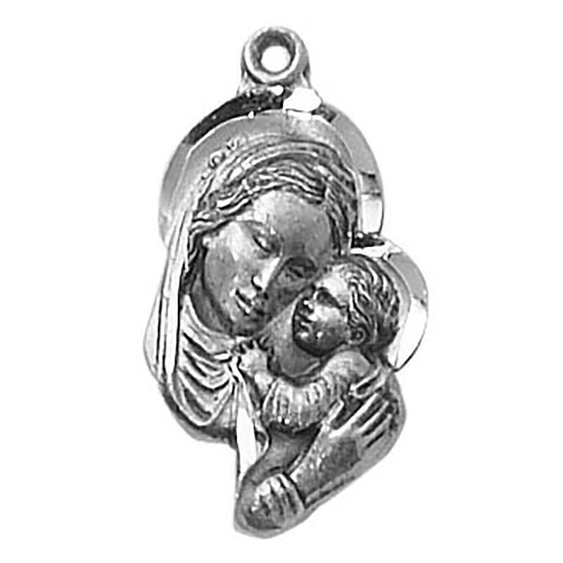 Beautiful Sterling Silver Medal Madonna with Child Size 1 in L with 18 in Chain
