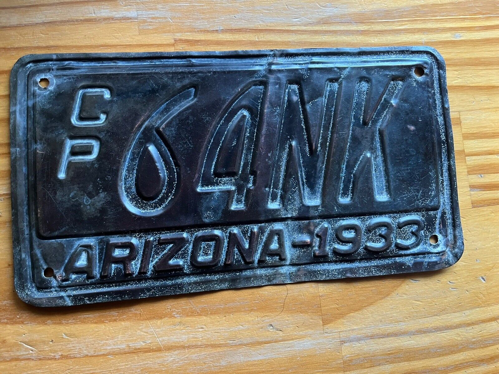Arizona 1933 Copper Truck License Plate 64NK Maricopa County