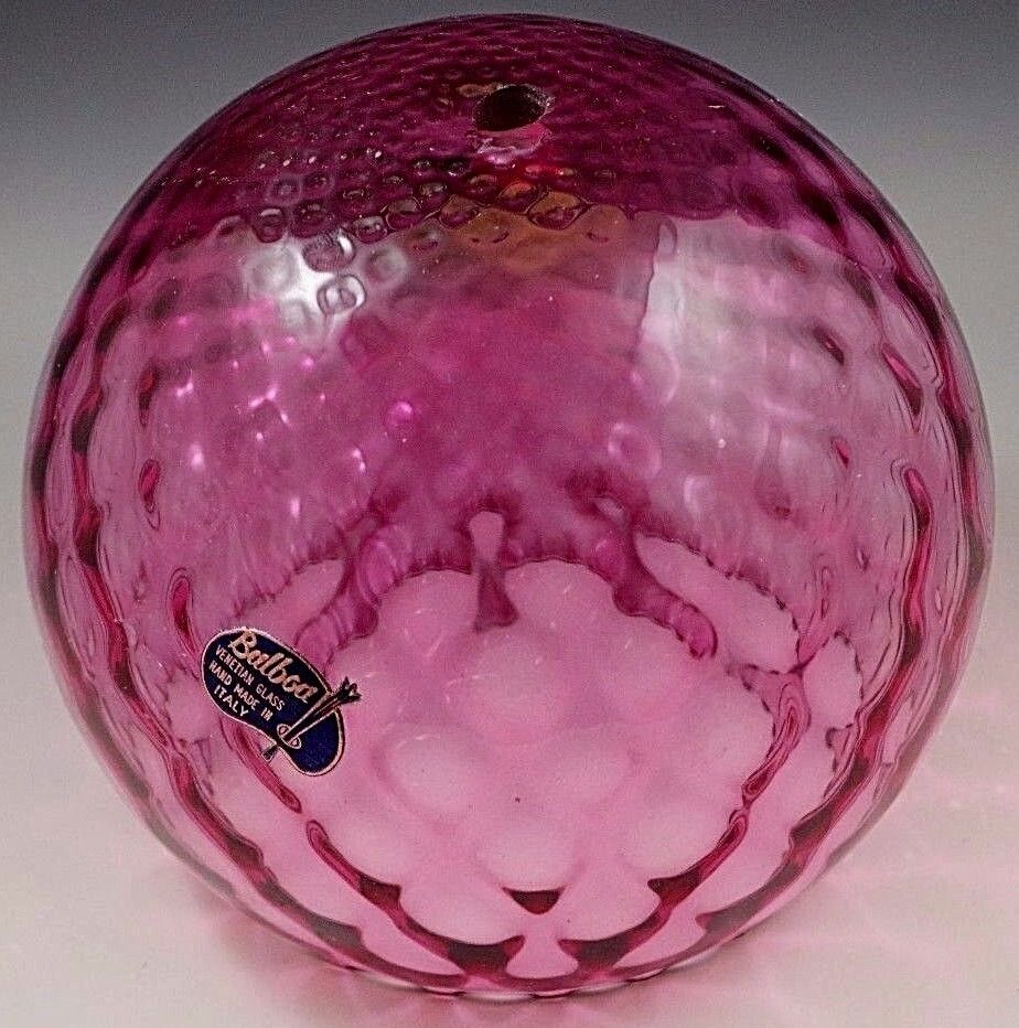 1940's MURANO GLASS ITALY QUILTED DIAMOND CRANBERRY GLASS GLOBE LAMP SHADE