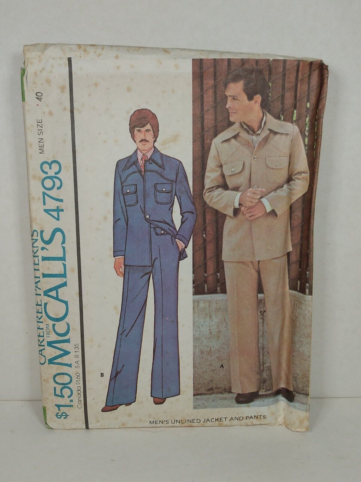 1975 Carefree McCalls 4793 VTG Sewing Pattern Mens Leisure Suit Size 40