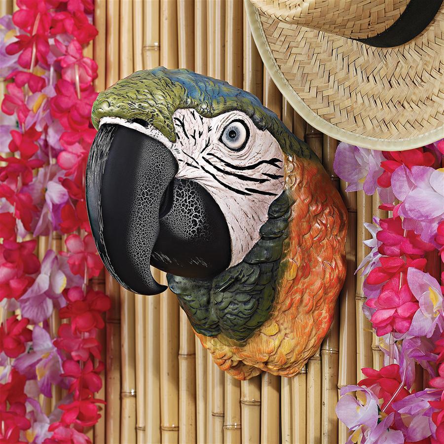 Taste of the Tropics Bird Macaw Parrot Head Tiki Bar Tropical Wall Sculpture