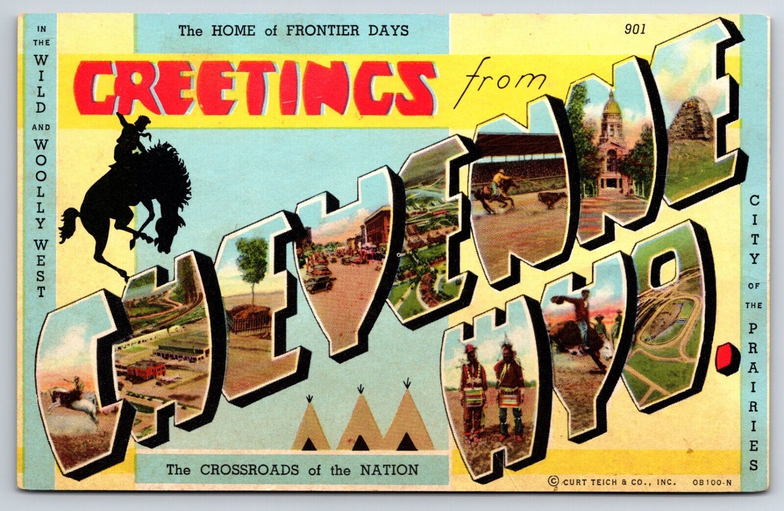 Cheyenne Wyoming WY Large Letter 1940 CURT TEICH Chrome Postcard