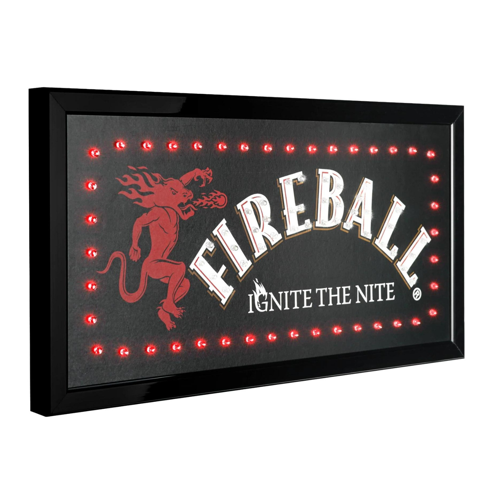 Fireball Framed & Flashing Hanging LED Sign, Bar Man Cave Game Room Wall Decor