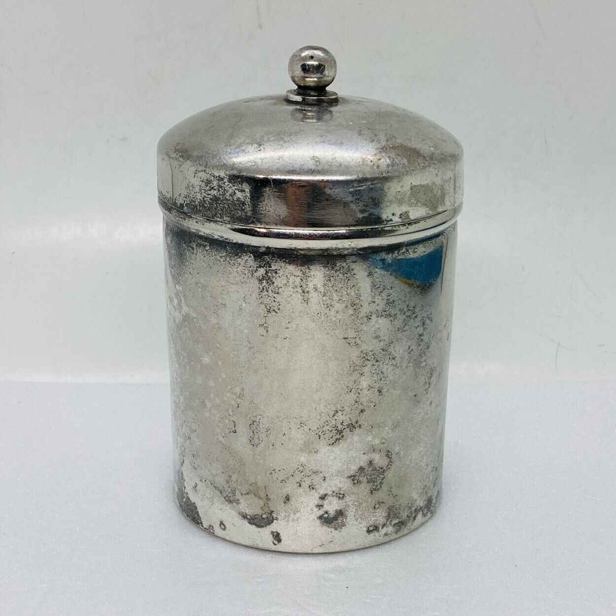 Vintage Silverplated Lidded Container 4.75” Tall Patina Look Art Decor 21