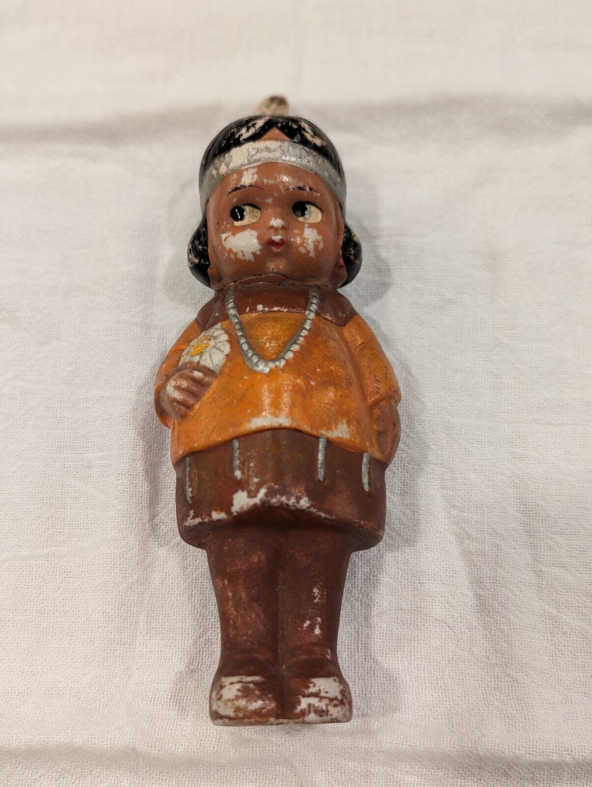 RARE Vintage Bisque Porcelain Shy Native American Indian Girl 5 inches tall 