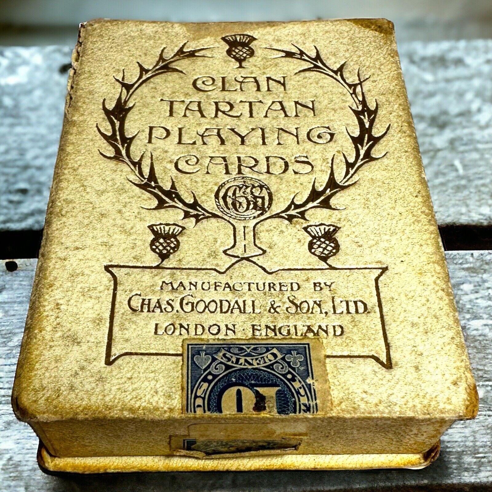 Antique 1800s Rare Charles Goodall & Sons Ltd Cat Tartan Playing Cards w/Box
