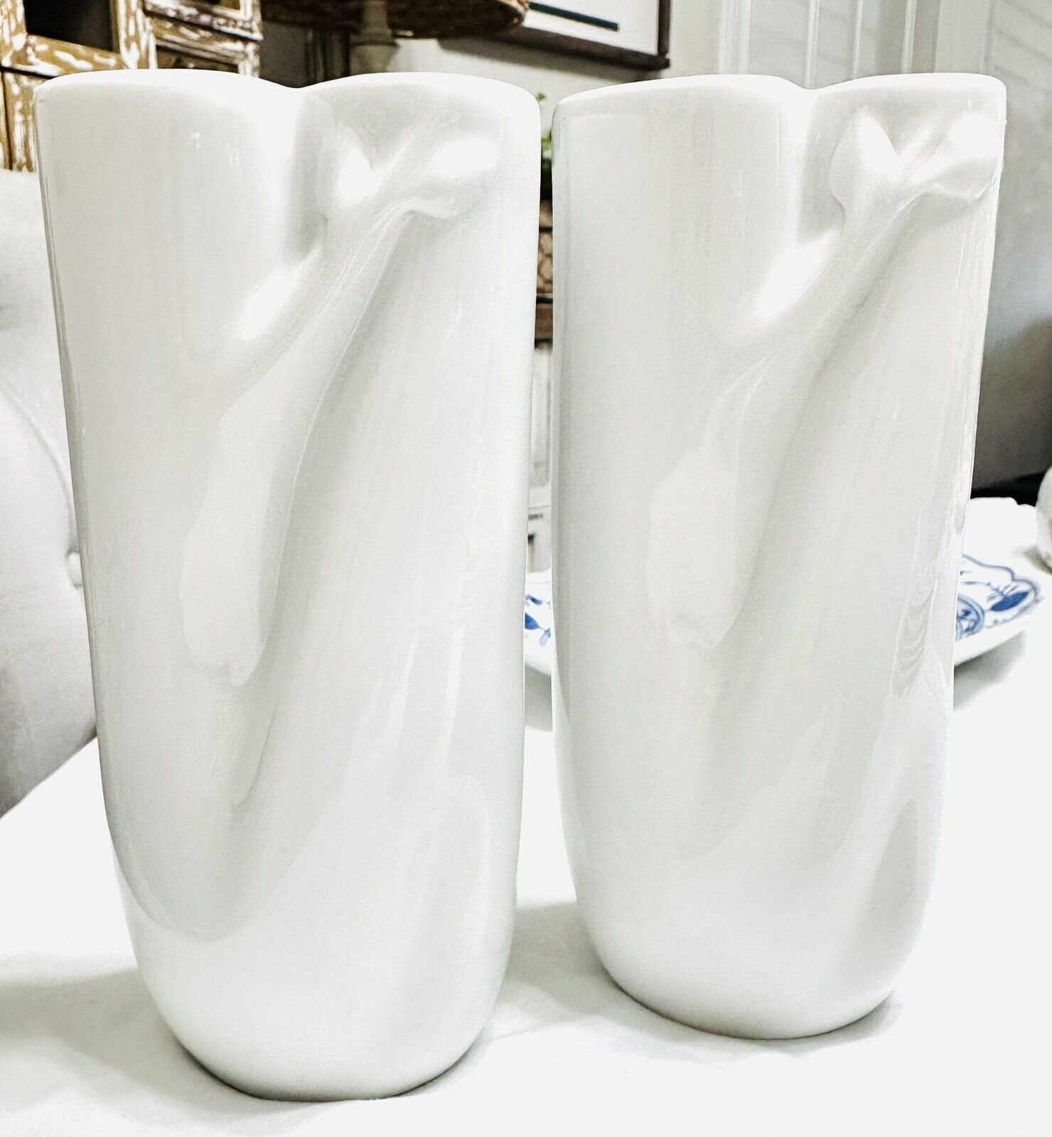 Pair Of Meissen Ludwig Zepner 1960’s Porcelain Vase “Blanc de chine”