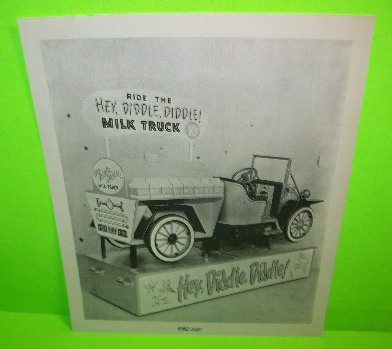 Ride The Hey Diddle Diddle Milk Truck Vintage Kiddie Ride Coin-Op B/W Photo
