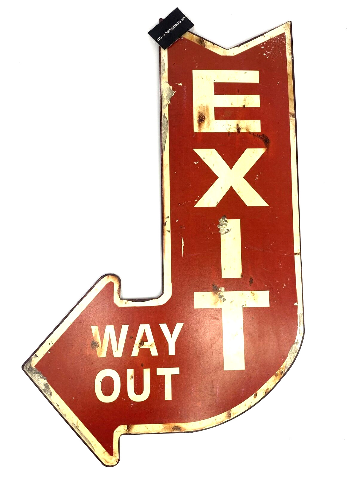 Large Red EXIT WAY OUT Metal Arrow Sign Bar/Home Theater Wall Decor Vintage Rep