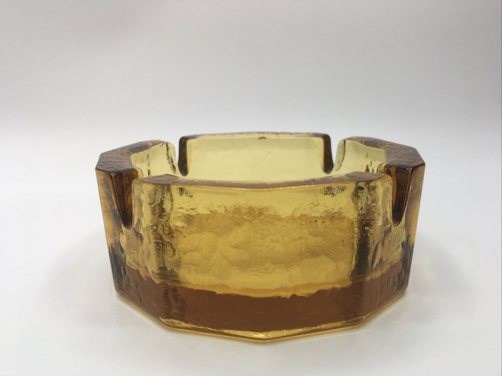 VINTAGE Textured Amber Glass Ashtray Gold Brown 4 inch Mid Century Modern Ex Con