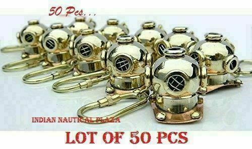 Lot Of 50 PCs Solid Brass Scuba Diving Divers Mini Helmet Key Chain Ring Gifts  
