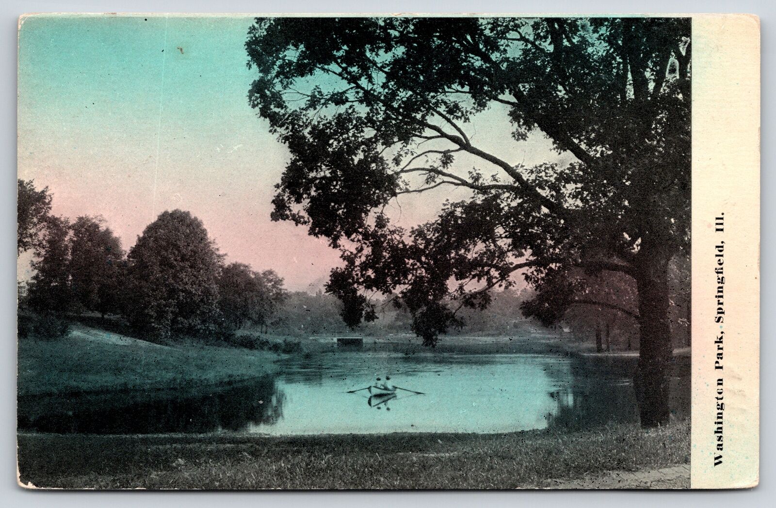 Springfield Illinois~Scene @ Washington Park~Canoe On Pond~PM 1914~Vintage PC