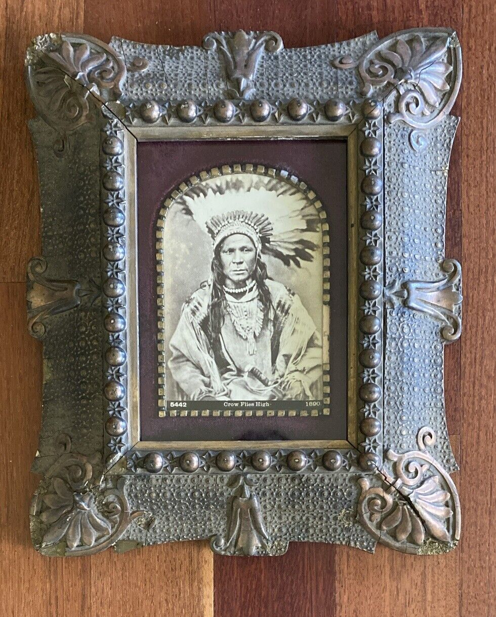 Original Antique Native American Photo, Crow Flies High, David Barry, Framed