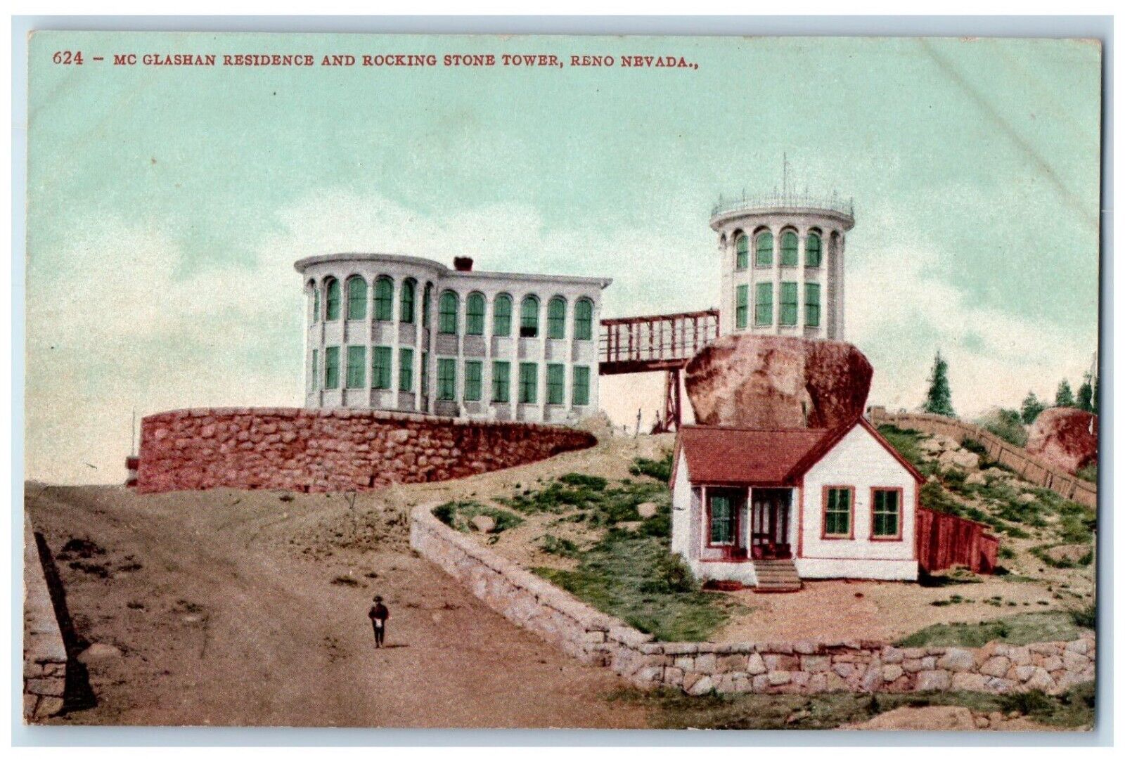 c1910 Mc Glashan Residence Rocking Stone Tower Reno Nevada NV Antique Postcard