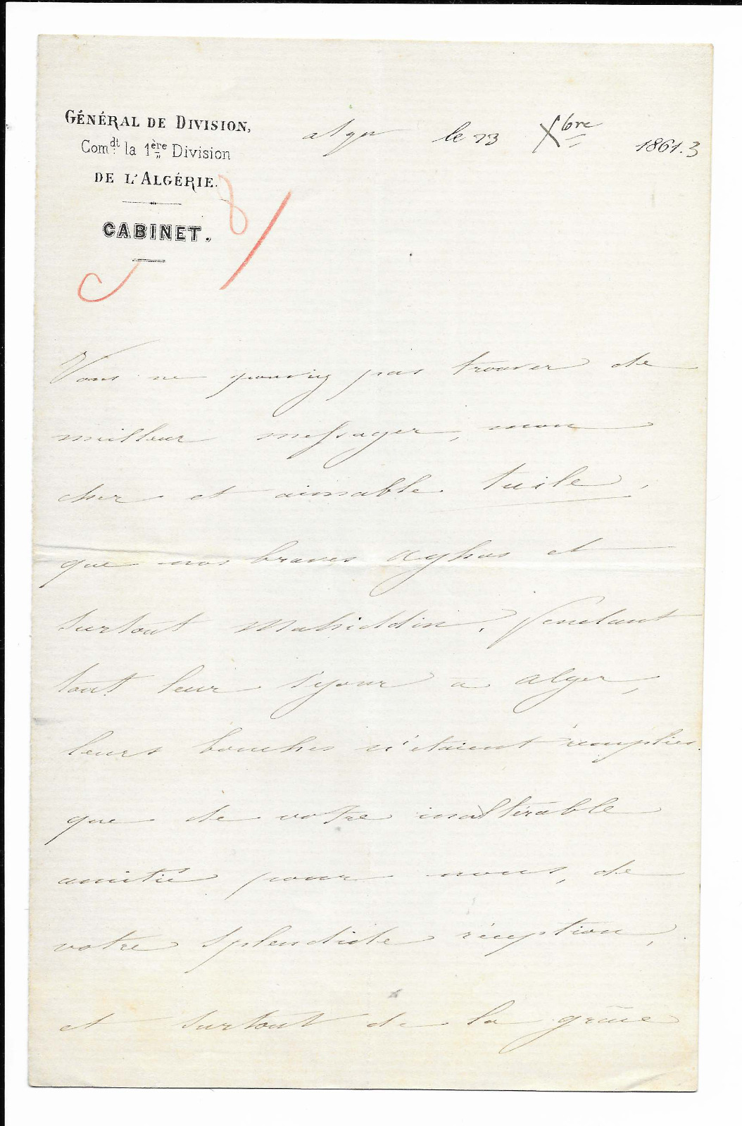 Autograph letter - Yusuf - Joseph Vantini - 1863 - General François Durrieu