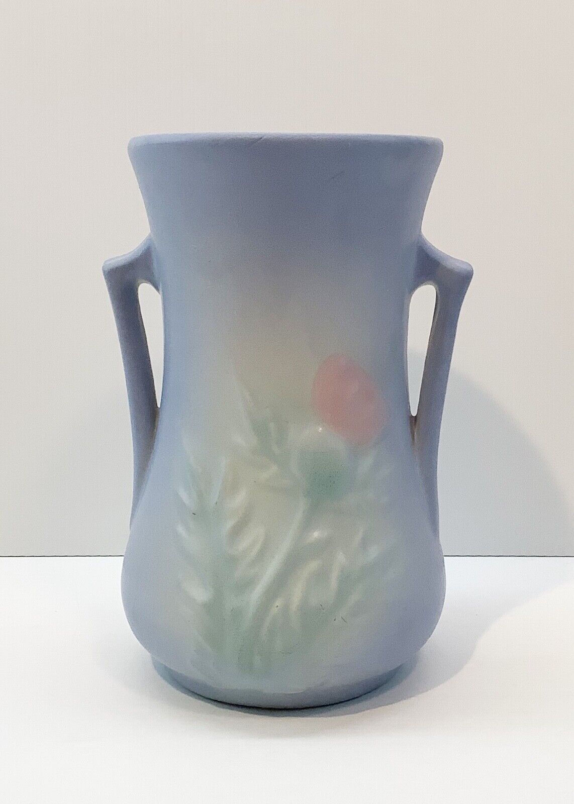 Hull Pottery 6.5” Blue Thistle Art Deco Flower Vase #52 Vintage 1930’s 1940’s