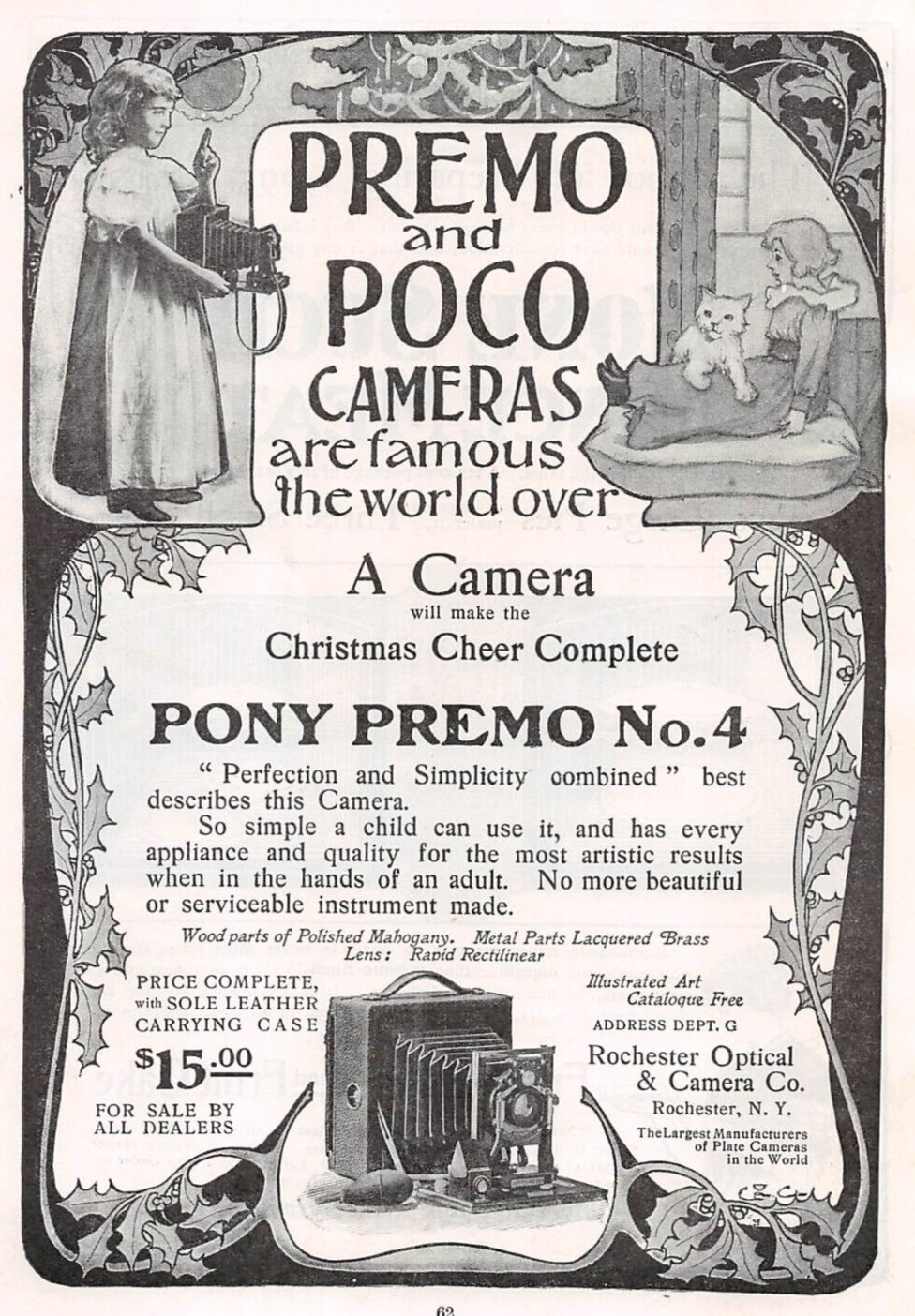 antique 1901 ad PONY PREMO No. 4 CAMERA \