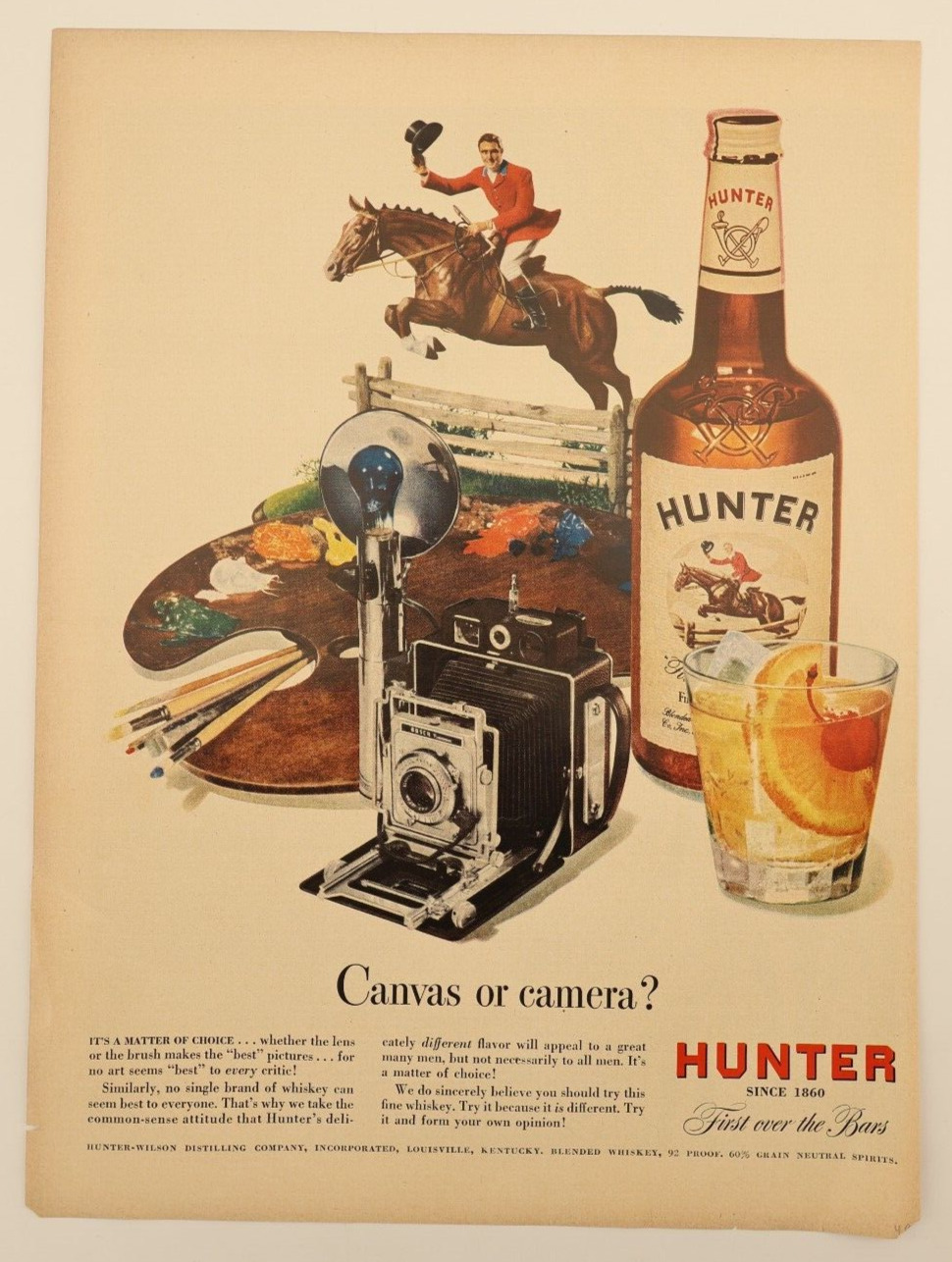 Vintage Hunter Whiskey / Cool Cool Bemberg Full Page Advertisements c.1940