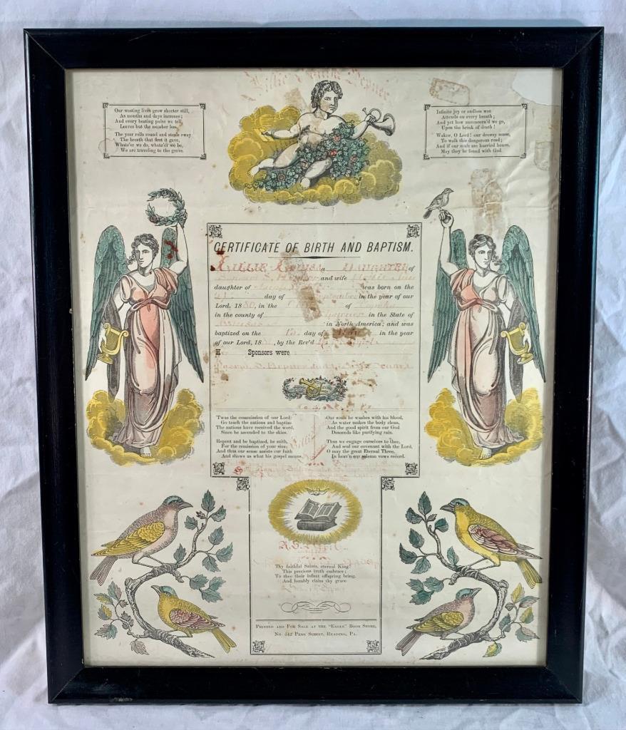 Hepner Birth Baptism Certificate 1880 Topeka Kansas Reading Pennsylvania PA (O)