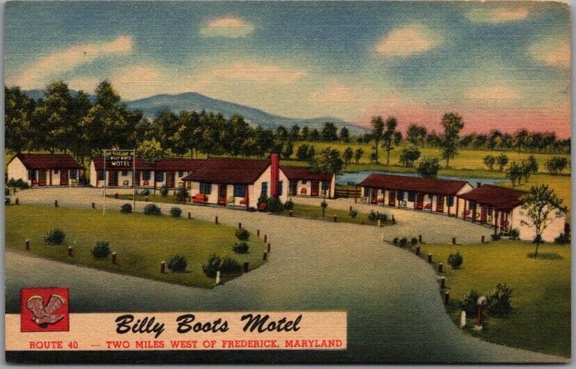 Frederick, Maryland Postcard BILLY BOOTS MOTEL Route 40 Roadside Linen / Unused