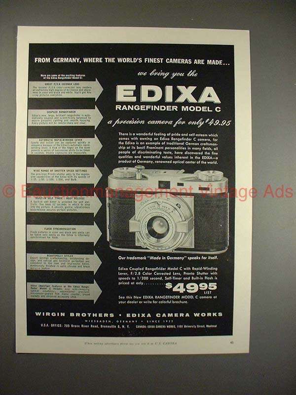 1956 Edixa Rangefinder Model C Camera Ad - Finest